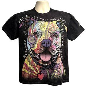 The Mountain Black Mens Tie Dye Pit Bull Dog Animal Print Graphic T-Shirt Medium